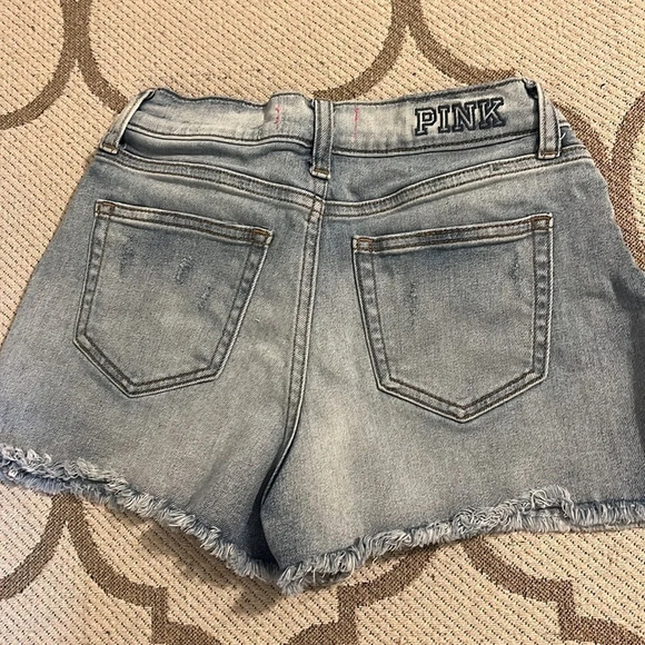 PINK denim distressed cut off shorts, 2” inseam - Picture 4 of 11